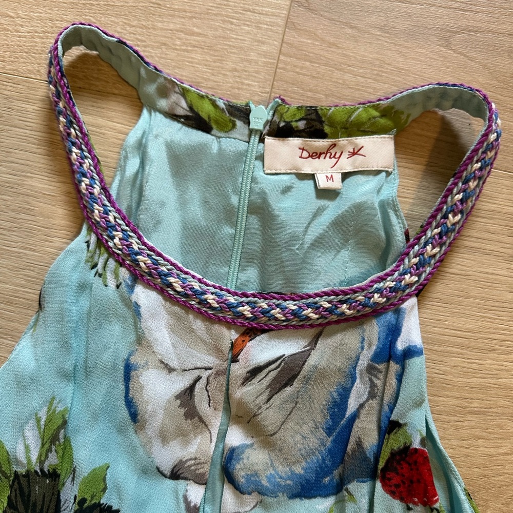 Derhy Paris Boho Floral Maxi Dress M Bird Print Cottagecore Halter Summer - Picture 4 of 9
